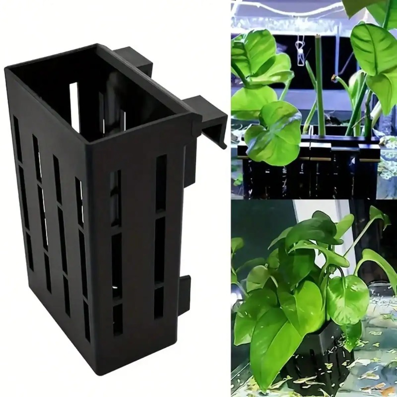 Aquarium Plant Holder - Aquariumplantenhouder Zwarte kunststof mand met clip