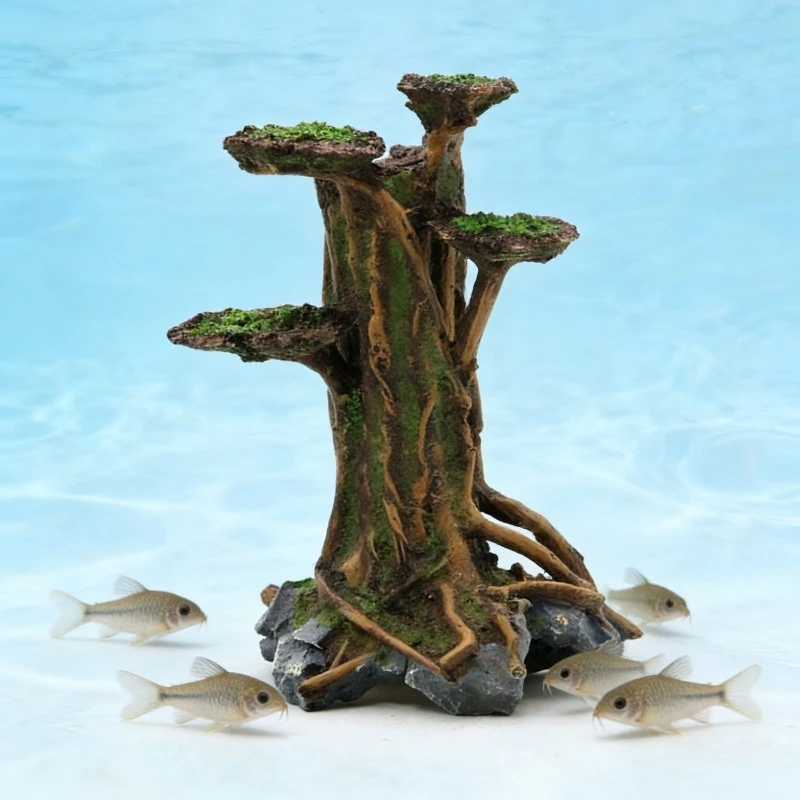 Planted Aquarium With Driftwood - Kunstmatige mosboom drijfhout aquariumdecoratie harsmosboom waterplant